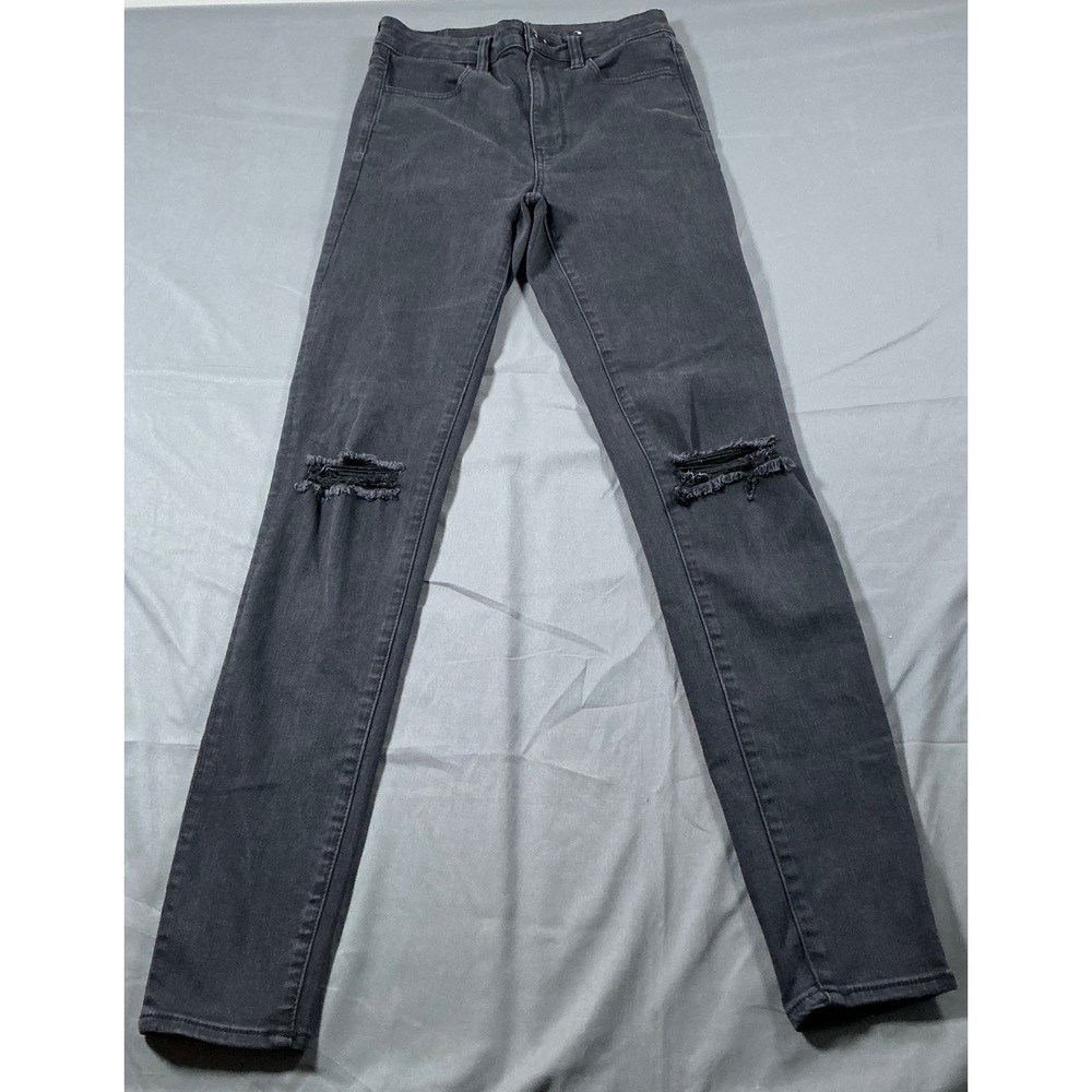American Eagle Next Level Stretch High Rise Ripped Jegging Black Sz 6 X-Long VTG